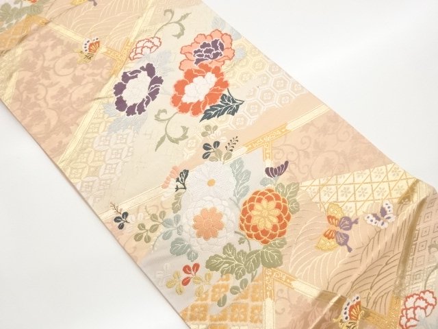 JAPANESE KIMONO / FUKURO OBI / WOVEN CLASSICAL PATTERN & FLOWER 